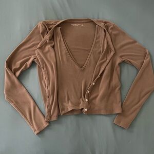 Ribbed Matching Set with Tank Top and Cardigan